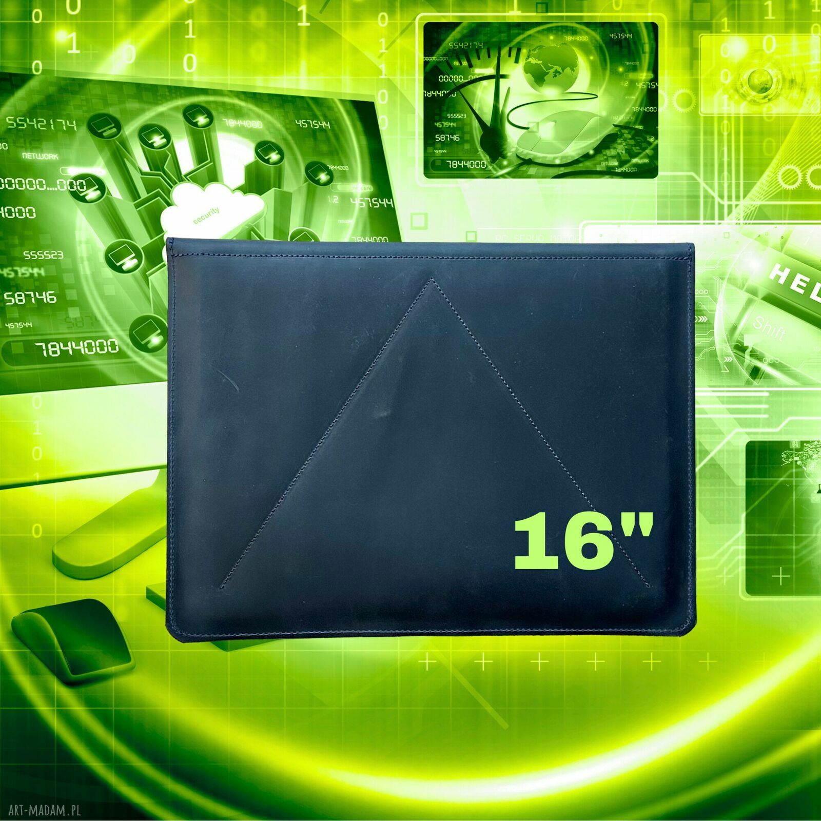 na laptopa: Granatowa torba skórzana na laptopa 16 cali. hand made