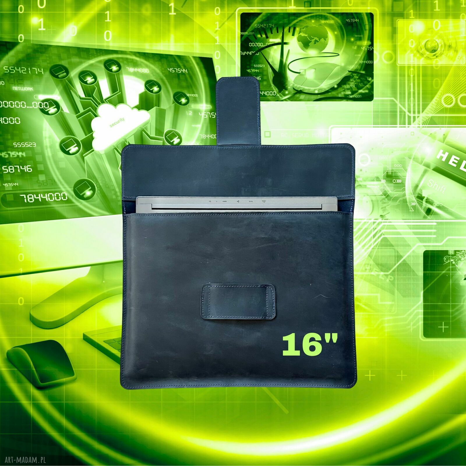 na laptopa: Granatowa torba skórzana na laptopa 16 cali. hand made