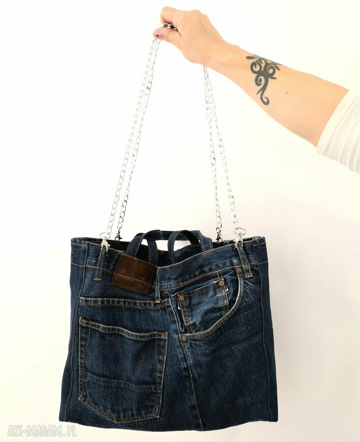 Granatowa torba z jeansu na ramię - handmade Gabiell