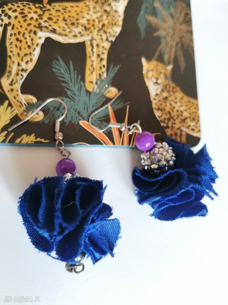Kolczyki granatowe lekkie kwiaty Frida - handmade