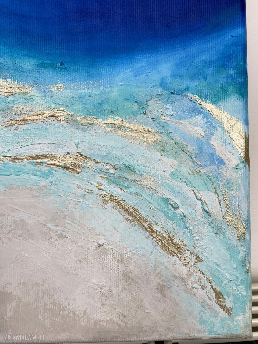 Ręcznie malowany granatowy obraz abstrakcyjny Ocean Maldives 30x40 cm (pionowy)