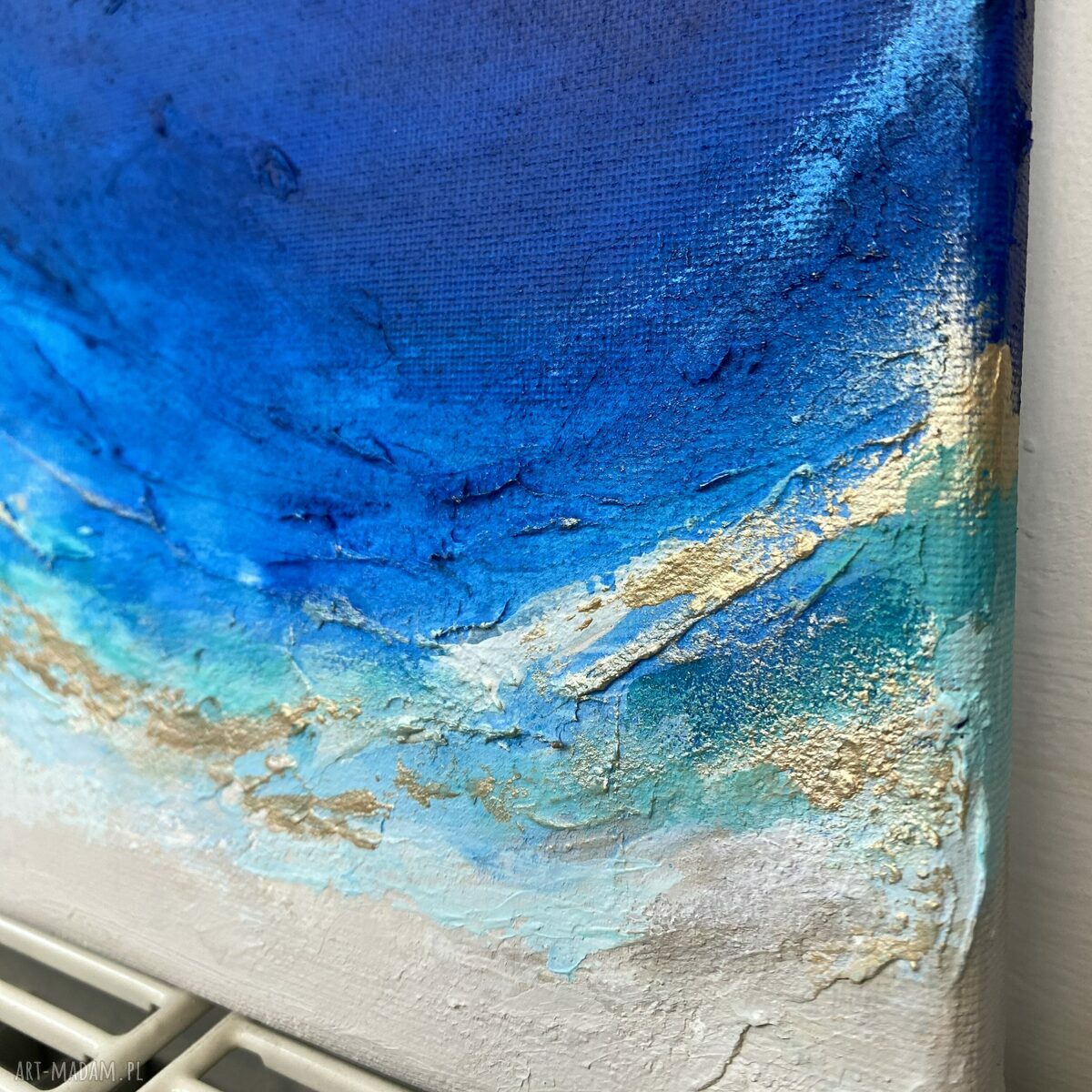 Granatowy mały obraz abstrakcyjny Ocean Maldives 20x20 cm do biura