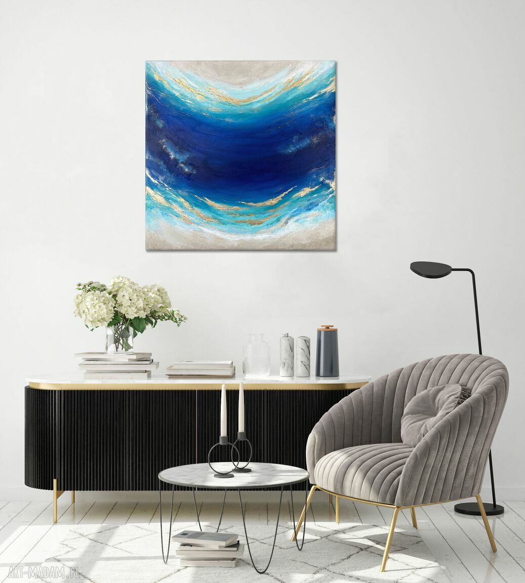 Granatowy obraz abstrakcyjny "Maldives XVII" 50x50 cm do salonu