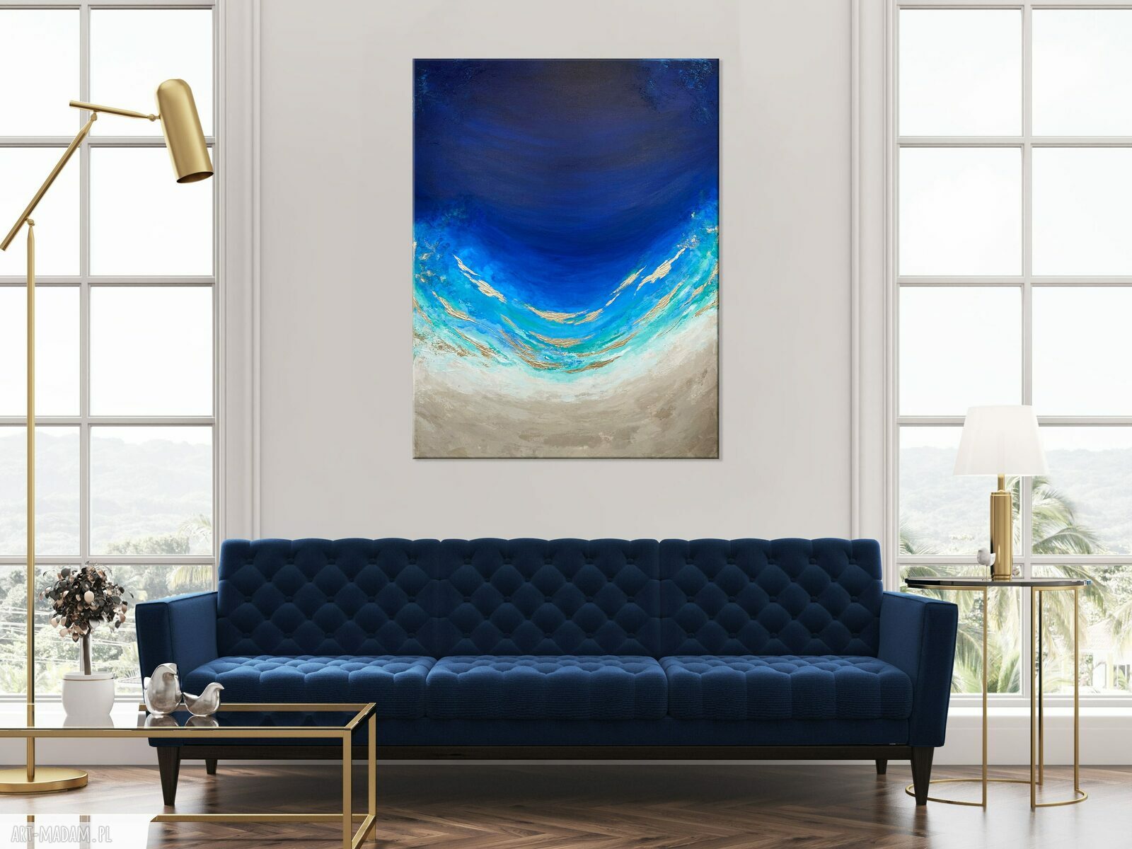 Granatowy obraz abstrakcyjny Maldives XXI 70x90 cm - ocean w złocie, obraz na płótnie