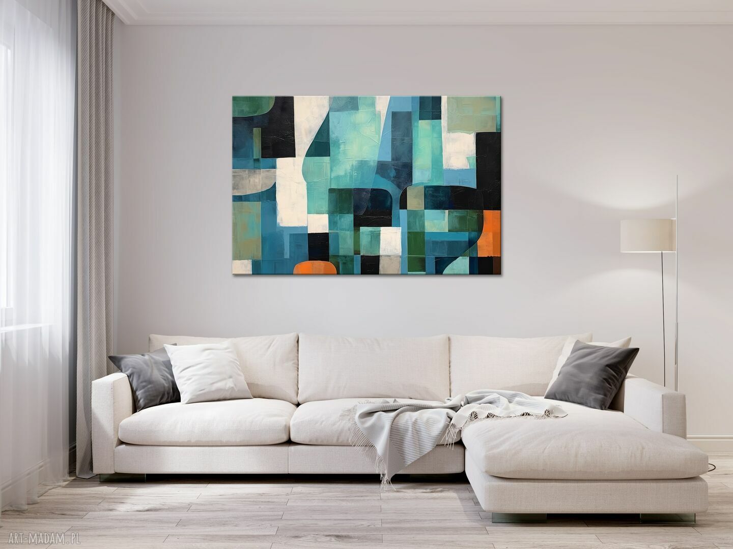 Granatowy obraz abstrakcyjny - geometryczna minimalistyczna abstrakcja - 60x90 cm - na płótnie