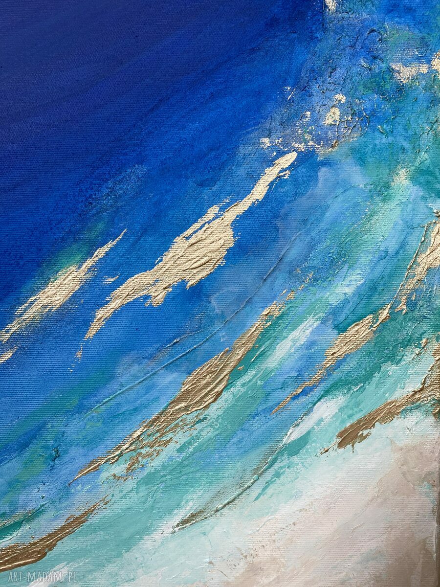 Granatowy obraz abstrakcyjny Maldives XXI 70x90 cm - ocean w złocie, obraz na płótnie