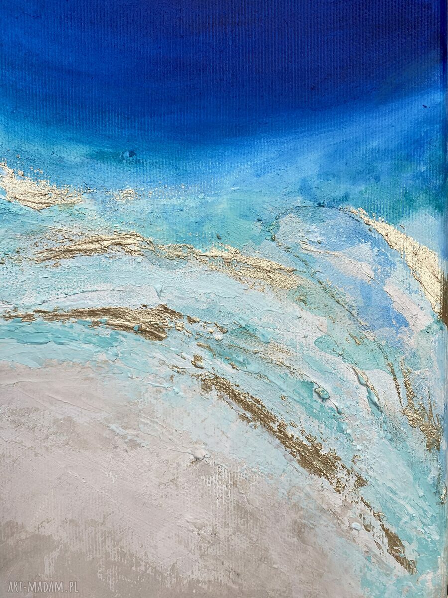 Ręcznie malowany granatowy obraz abstrakcyjny Ocean Maldives 30x40 cm (pionowy)