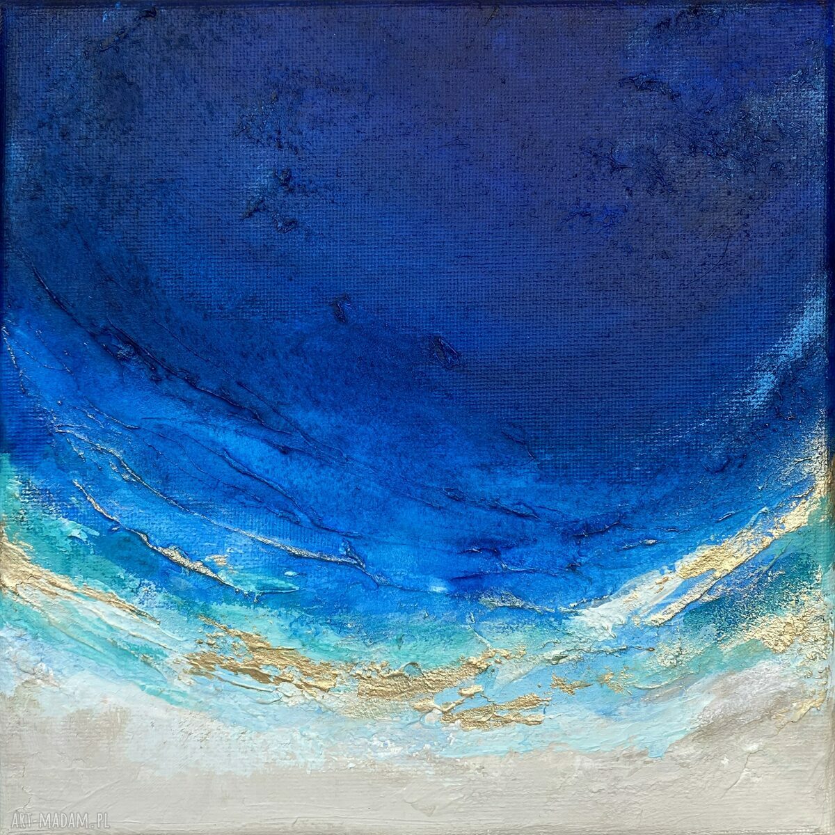 Granatowy mały obraz abstrakcyjny Ocean Maldives 20x20 cm do biura