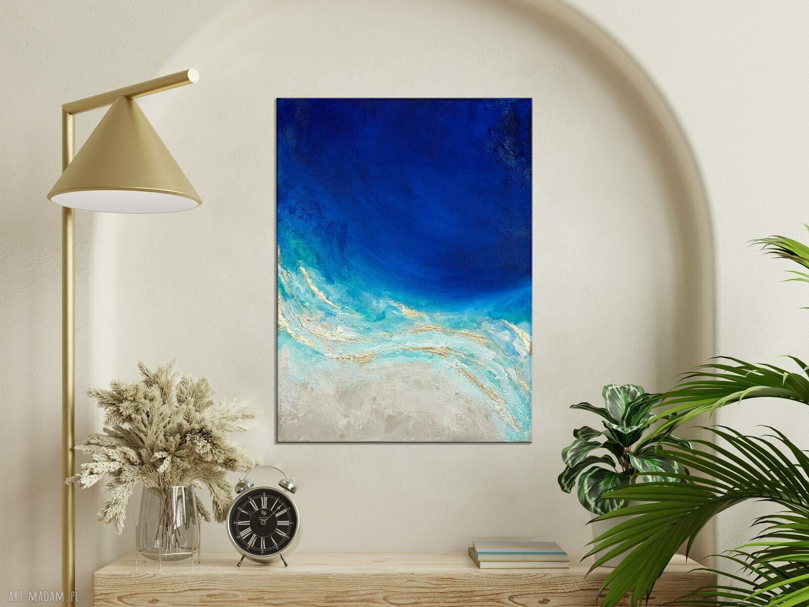Ręcznie malowany granatowy obraz abstrakcyjny Ocean Maldives 30x40 cm pionowy