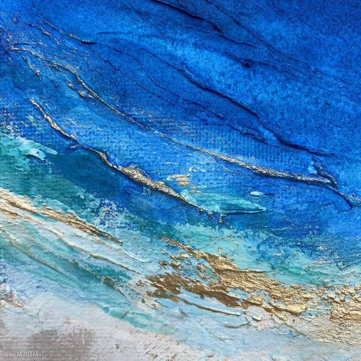 Granatowy mały obraz abstrakcyjny Ocean Maldives 20x20 cm do biura