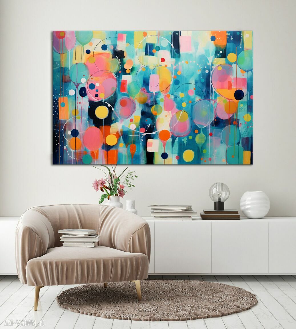 Kolorowa abstrakcja geometryczna do salonu 90x60 cm
