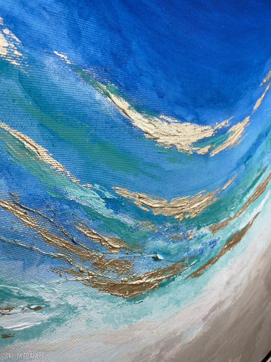 Granatowy obraz abstrakcyjny Maldives XXI 70x90 cm - ocean w złocie, obraz na płótnie
