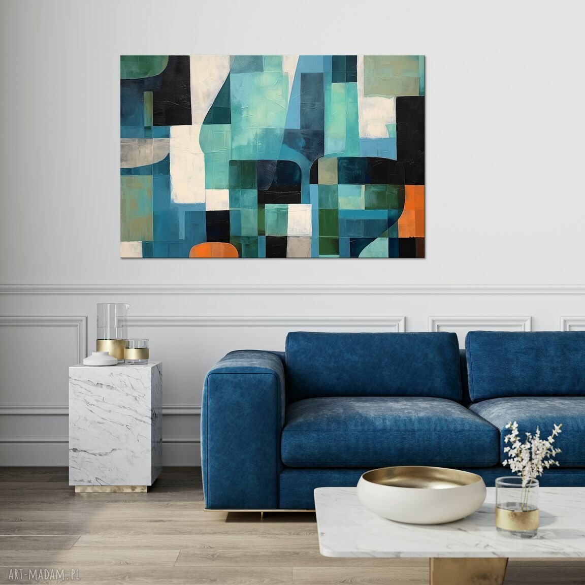 Granatowy obraz abstrakcyjny - geometryczna minimalistyczna abstrakcja - 60x90 cm - na płótnie