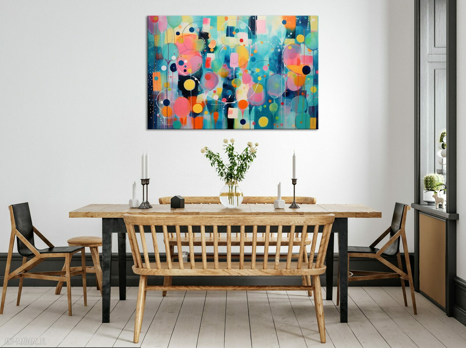 Kolorowa abstrakcja geometryczna do salonu 90x60 cm