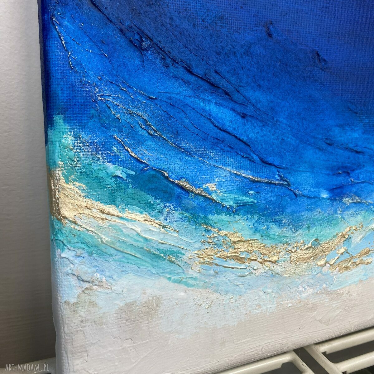 Granatowy mały obraz abstrakcyjny Ocean Maldives 20x20 cm do biura