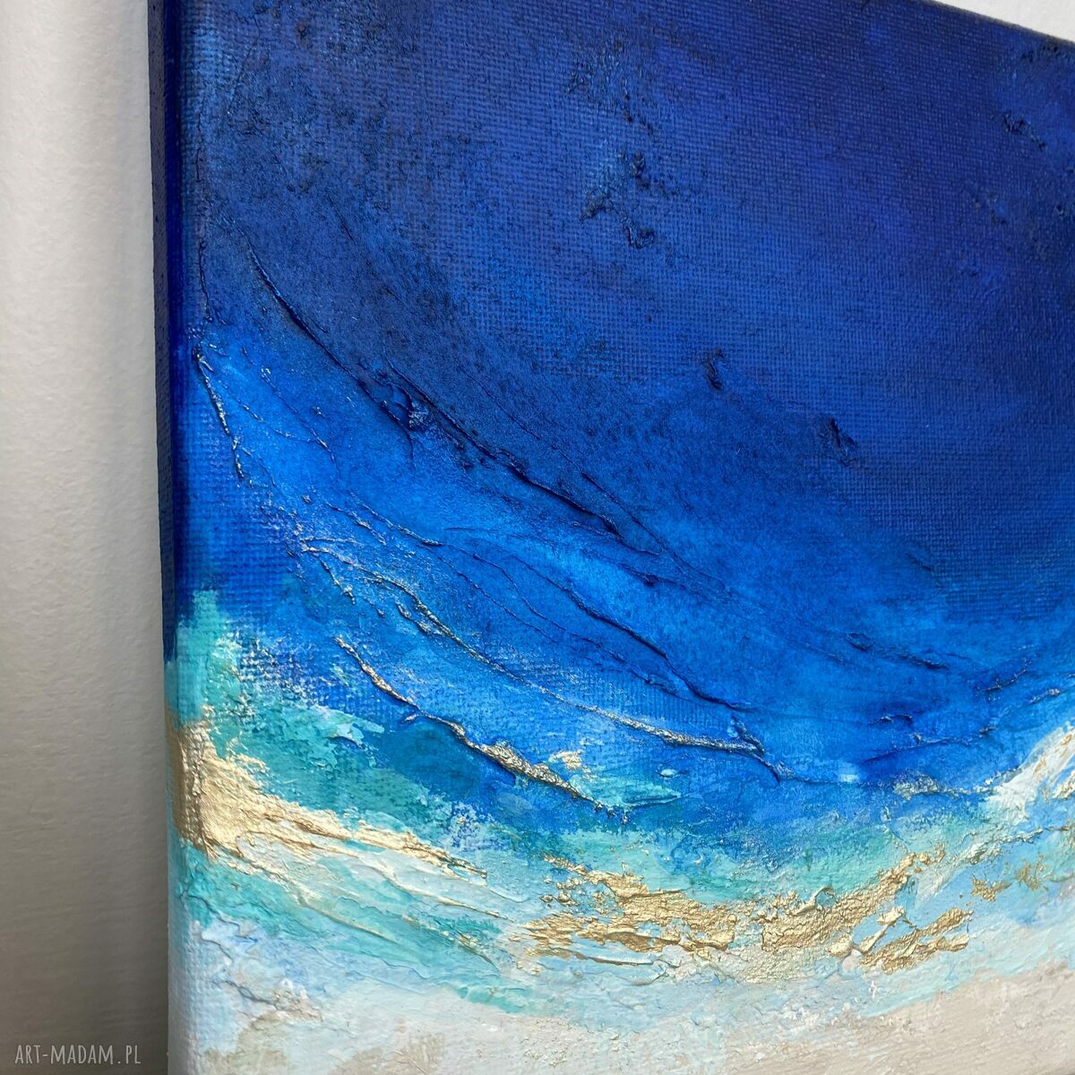 Granatowy mały obraz abstrakcyjny Ocean Maldives 20x20 cm do biura