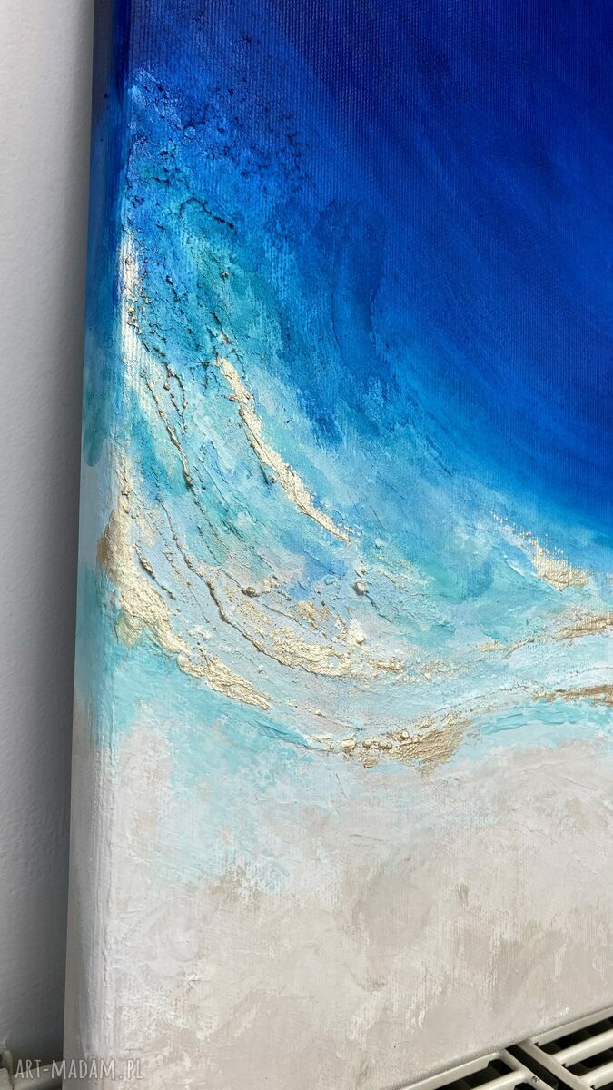 Ręcznie malowany granatowy obraz abstrakcyjny Ocean Maldives 30x40 cm (pionowy)
