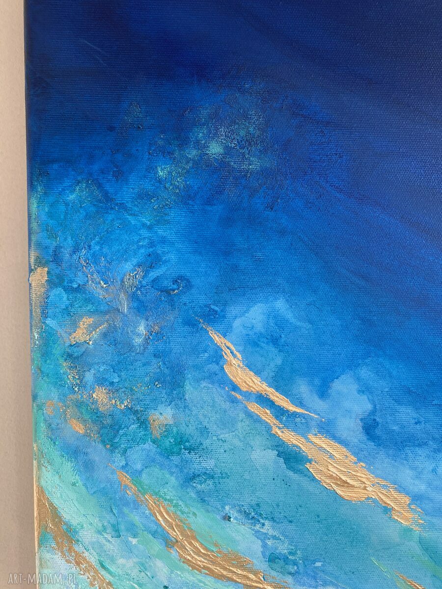 Granatowy obraz abstrakcyjny Maldives XXI 70x90 cm - ocean w złocie, obraz na płótnie