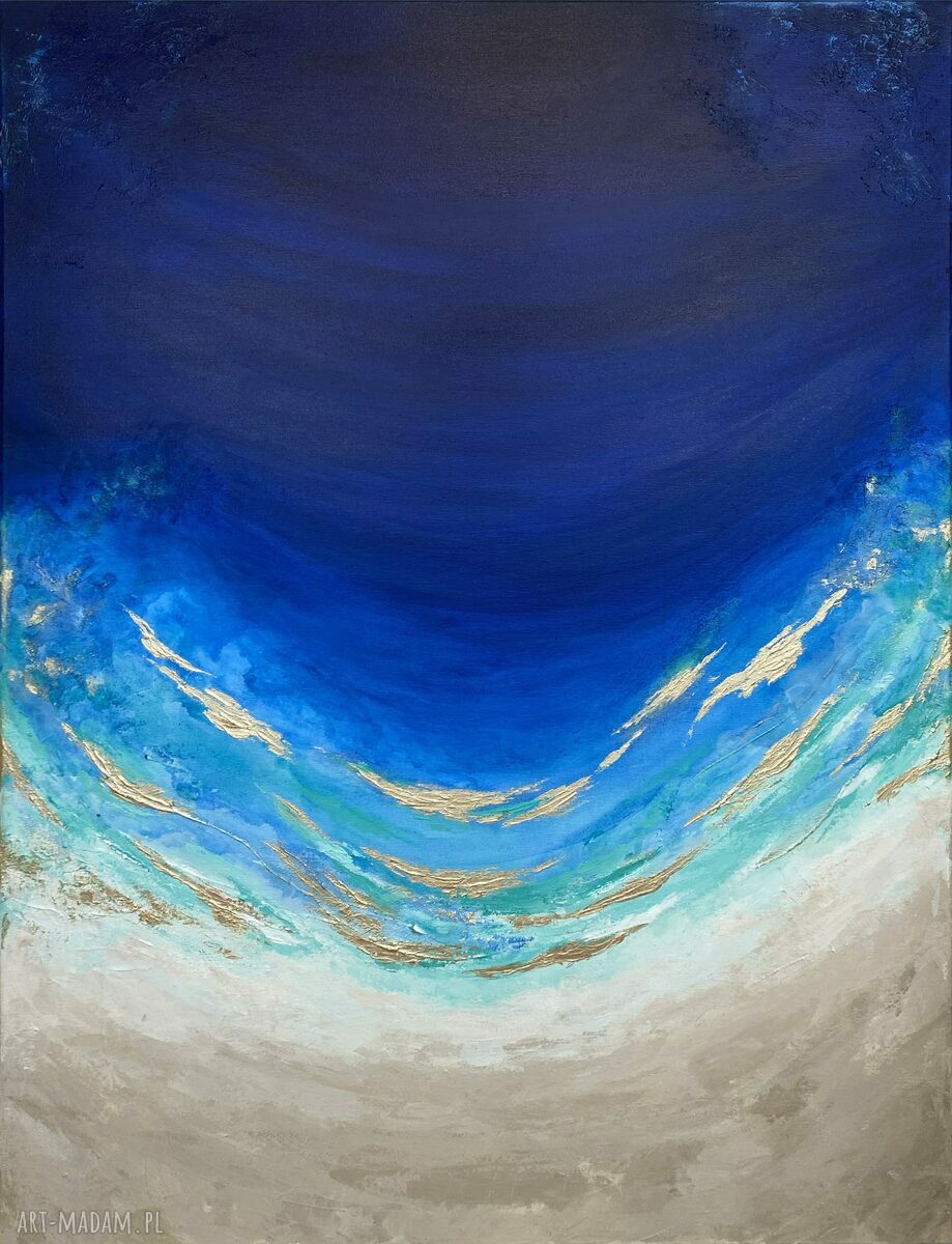 Granatowy obraz abstrakcyjny Maldives XXI 70x90 cm - ocean w złocie, obraz na płótnie
