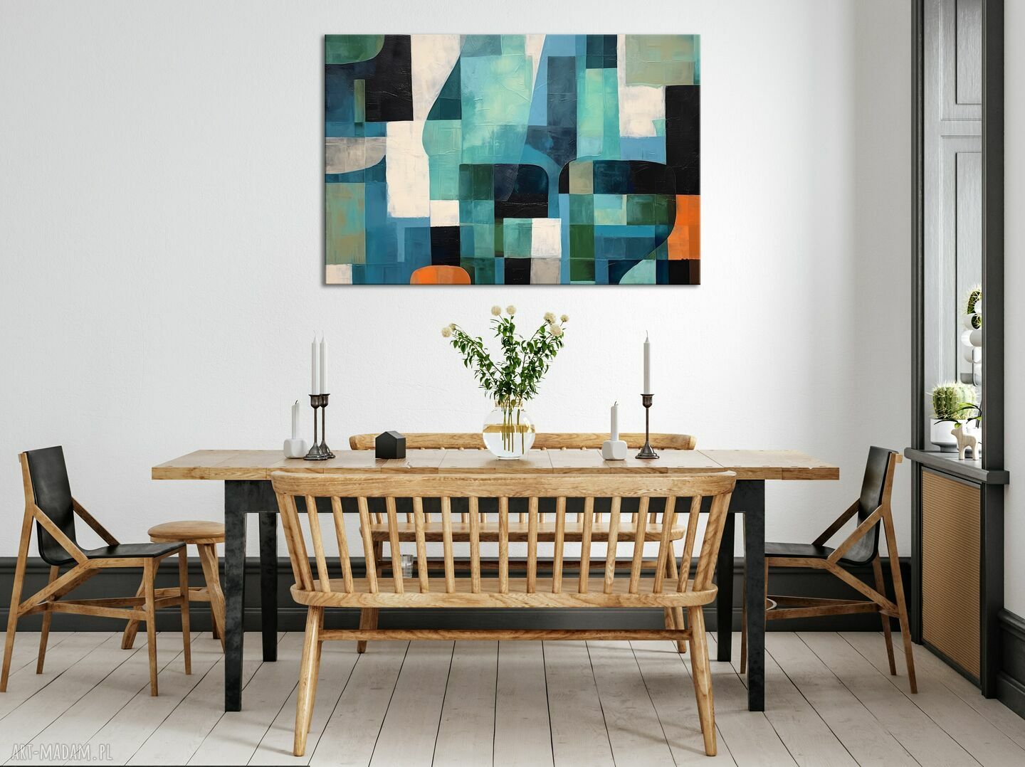 Granatowy obraz abstrakcyjny - geometryczna minimalistyczna abstrakcja - 60x90 cm - na płótnie