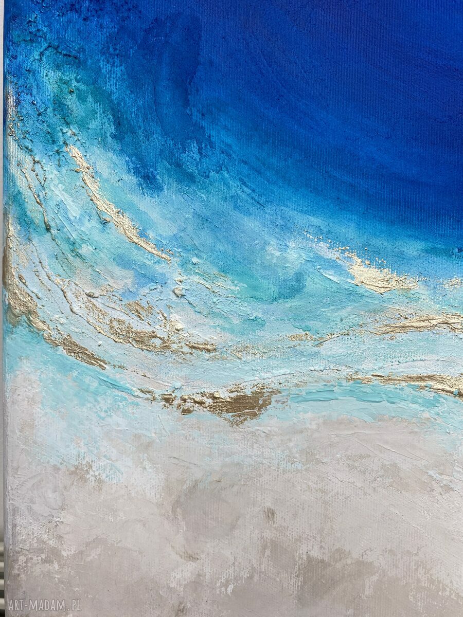 Ręcznie malowany granatowy obraz abstrakcyjny Ocean Maldives 30x40 cm (pionowy)