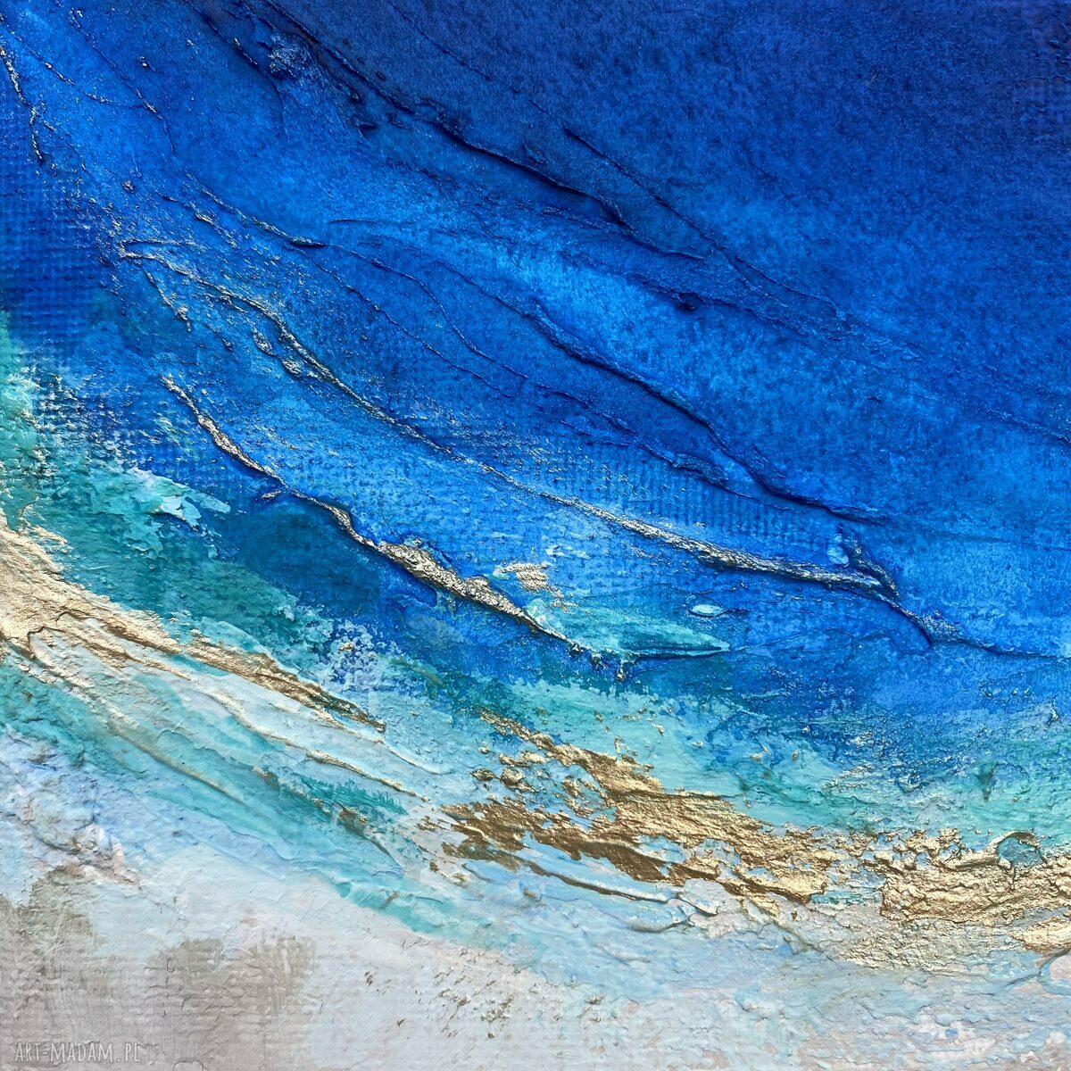 Granatowy mały obraz abstrakcyjny Ocean Maldives 20x20 cm do biura