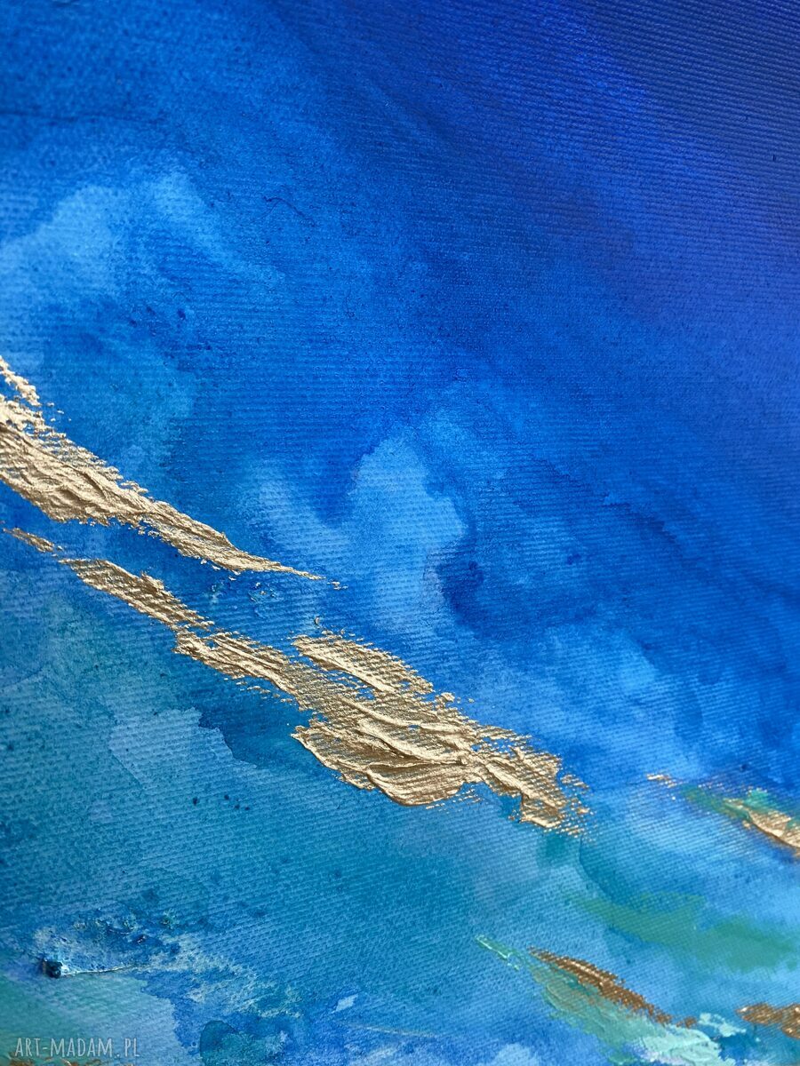 Granatowy obraz abstrakcyjny Maldives XXI 70x90 cm - ocean w złocie, obraz na płótnie