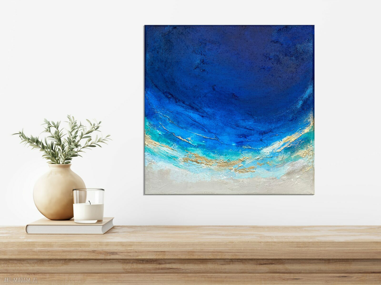Granatowy mały obraz abstrakcyjny Ocean Maldives 20x20 cm do biura