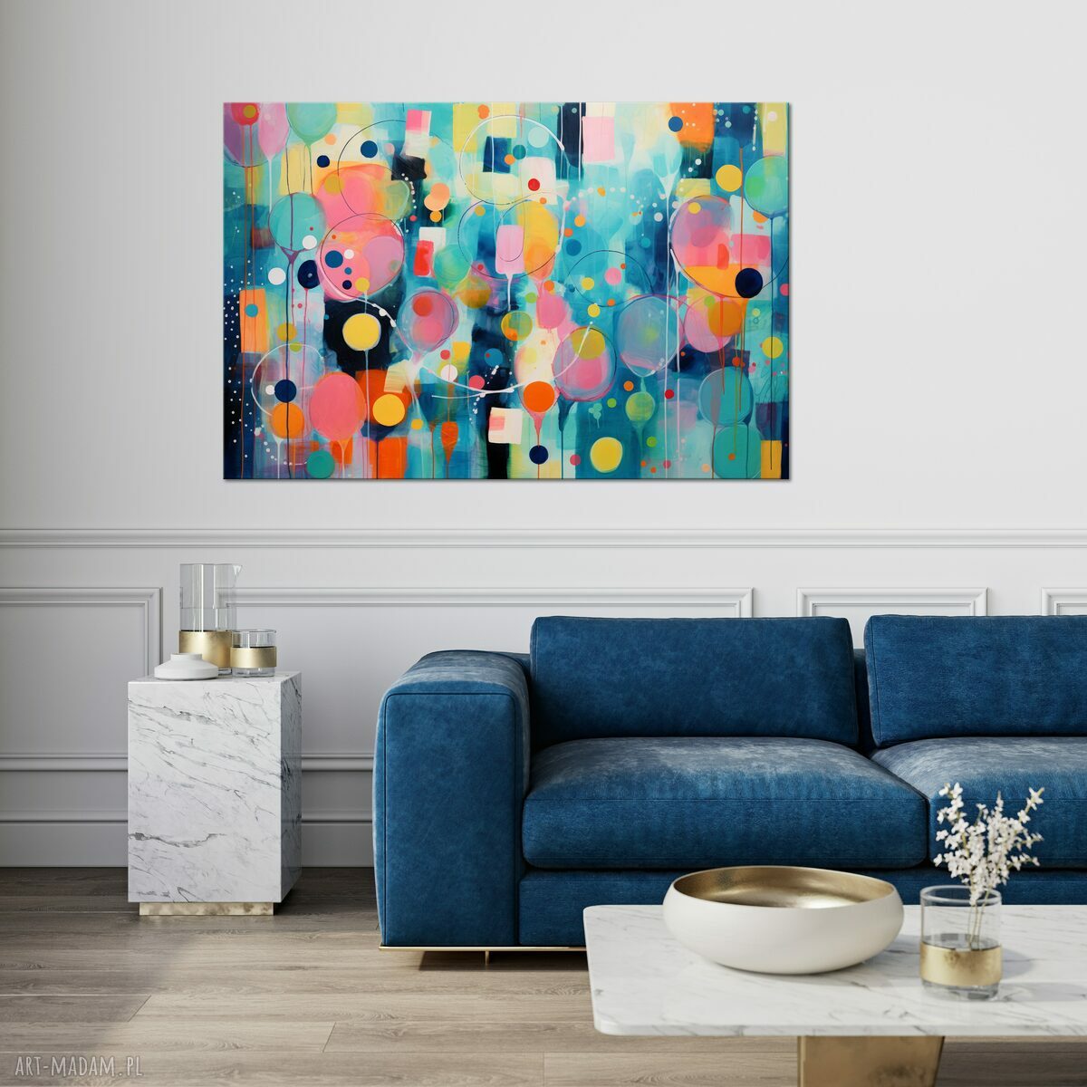 Kolorowa abstrakcja geometryczna do salonu 90x60 cm