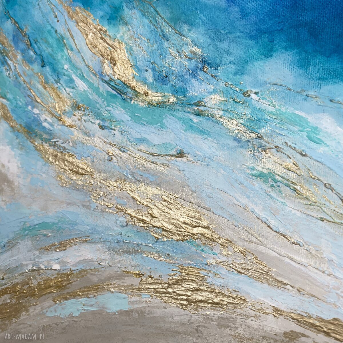 Granatowy obraz abstrakcyjny "Maldives IX" 40x50 cm do salonu i biura