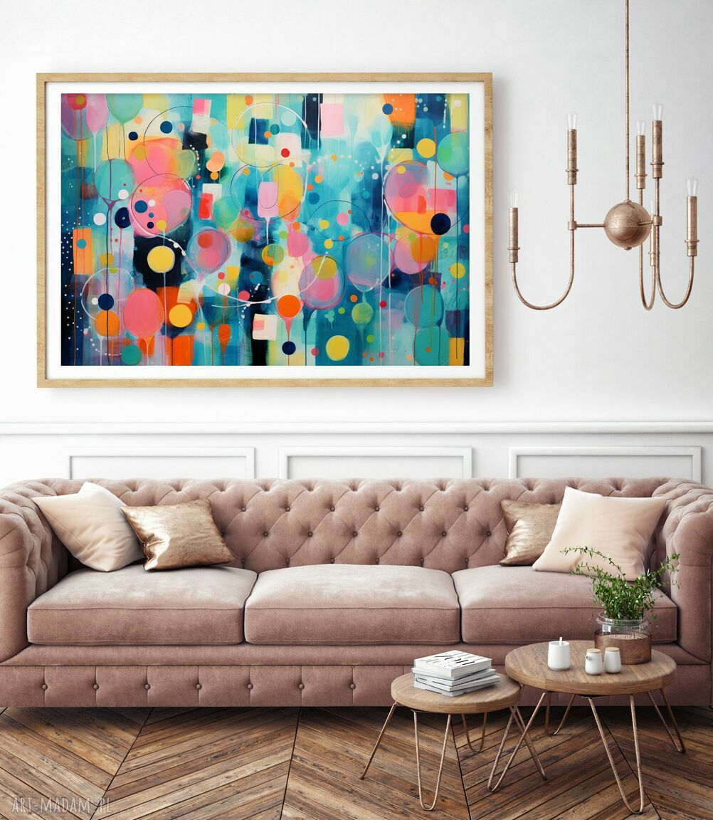 Kolorowa abstrakcja geometryczna do salonu 90x60 cm