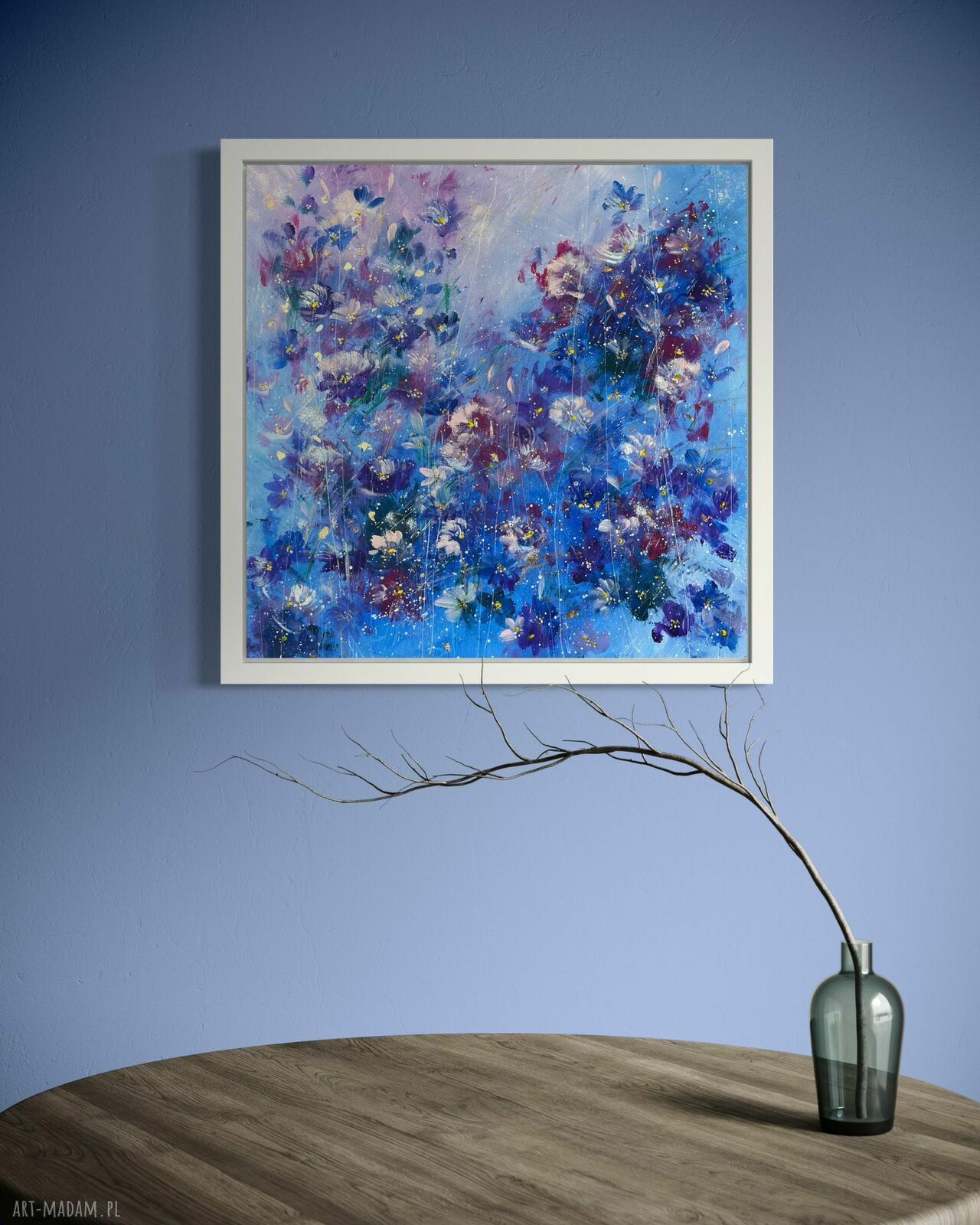 Granatowy wieczór - kwiatowy obraz giclee na płótnie Canvas