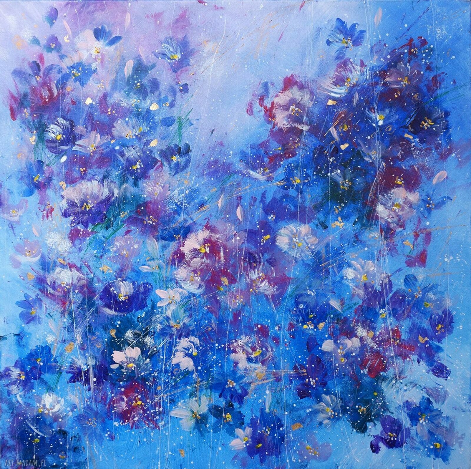 Granatowy wieczór - kwiatowy obraz giclee na płótnie Canvas