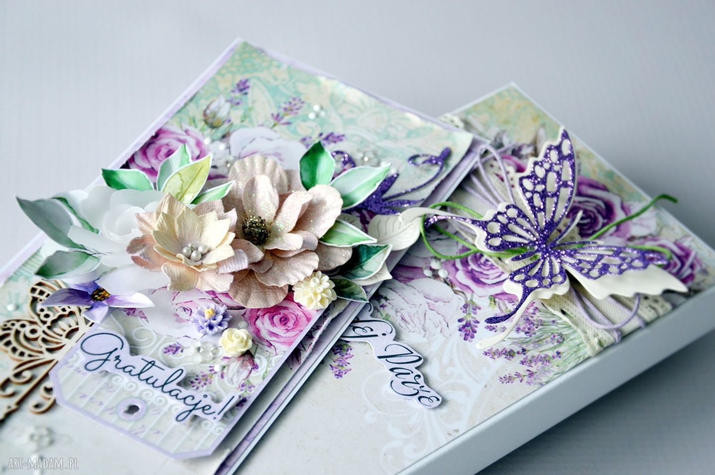 Kartka gratulacyjna dla młodej pary prezent w stylu scrapbooking