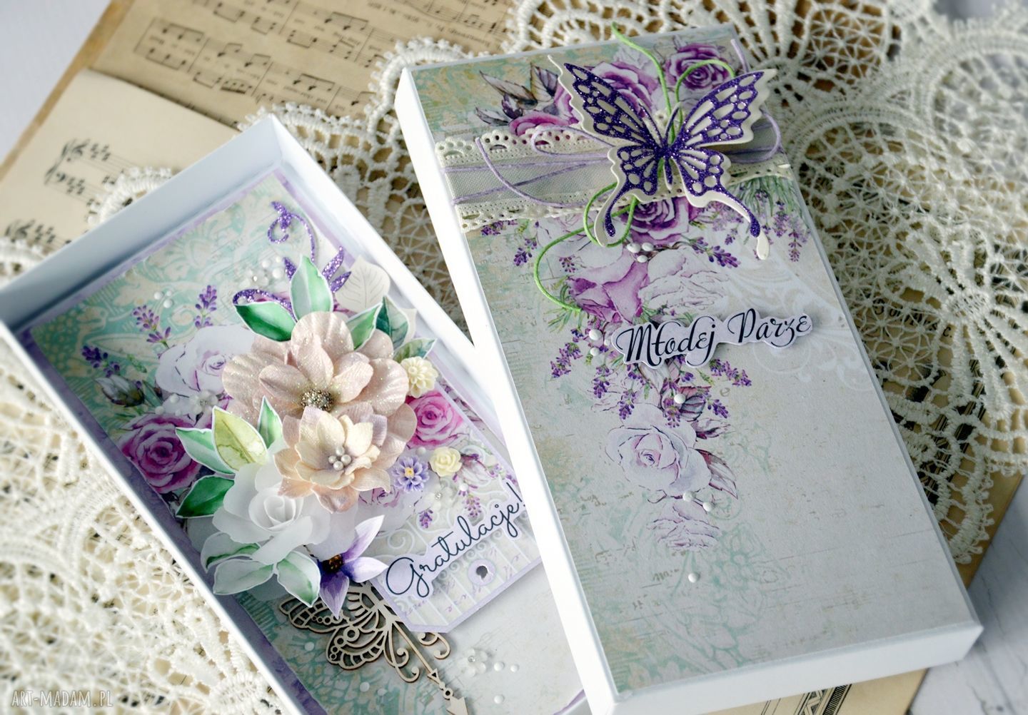 Kartka gratulacyjna dla młodej pary prezent w stylu scrapbooking