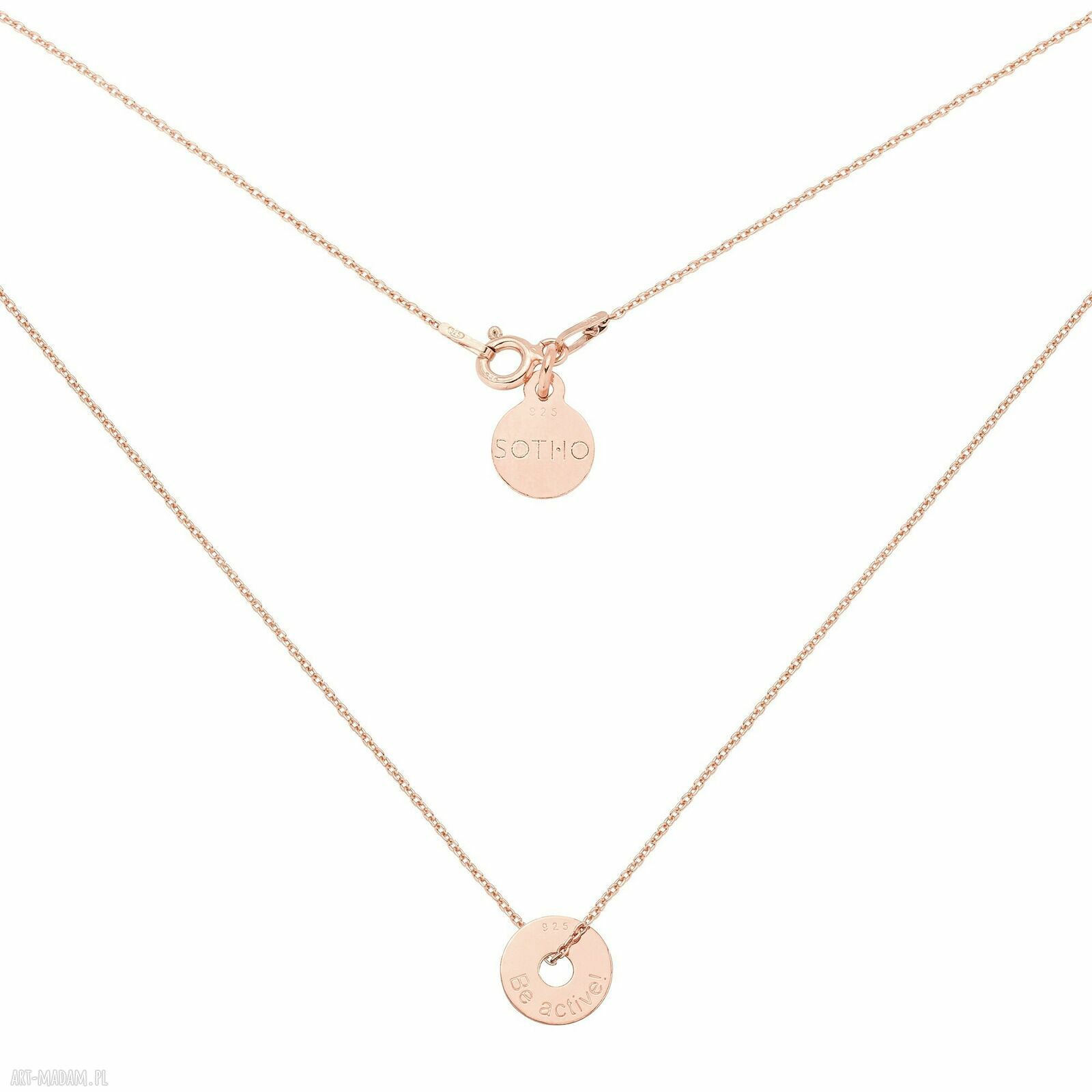 Naszyjnik różowego złota małą karmą active pozłacane koła grawer