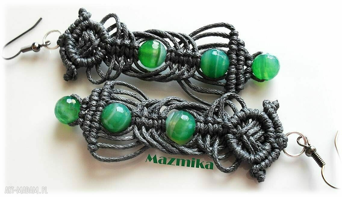 Gray& green - kolczyki makramowe