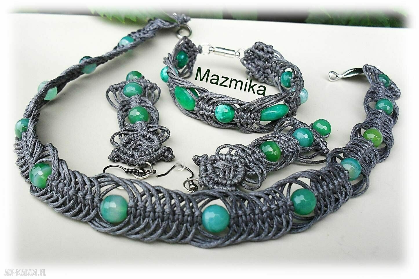 Gray&green-naszyjnik makramowy