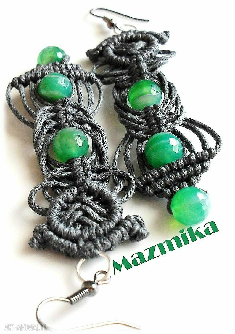 Gray& green - kolczyki makramowe