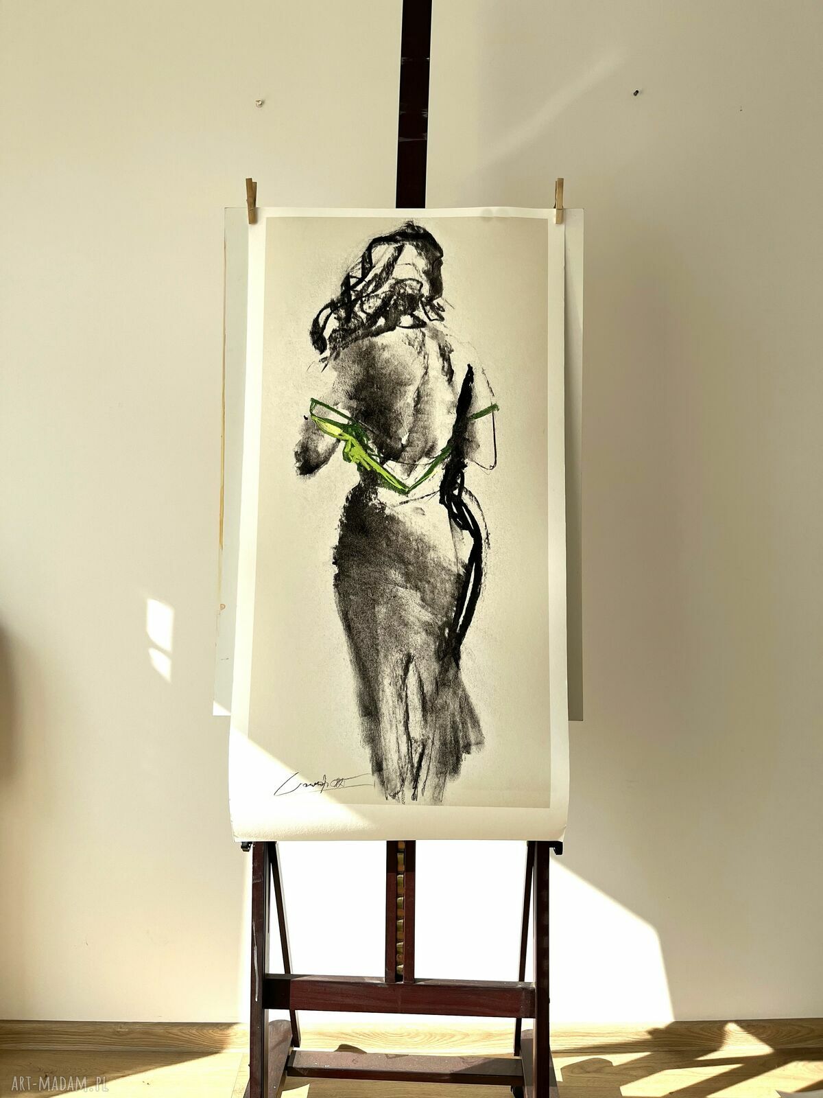 GREEN - duży obraz kobiety 100x50 cm z zielonym akcentem