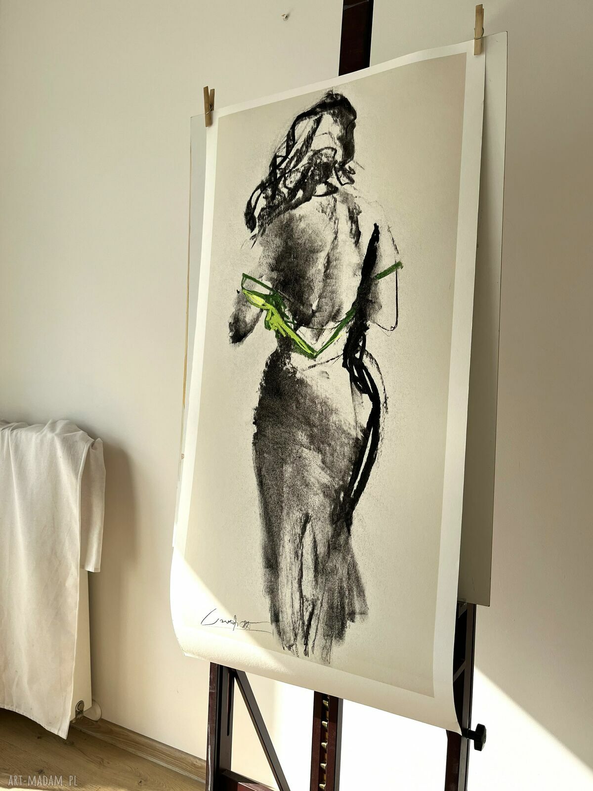 GREEN - duży obraz kobiety 100x50 cm z zielonym akcentem