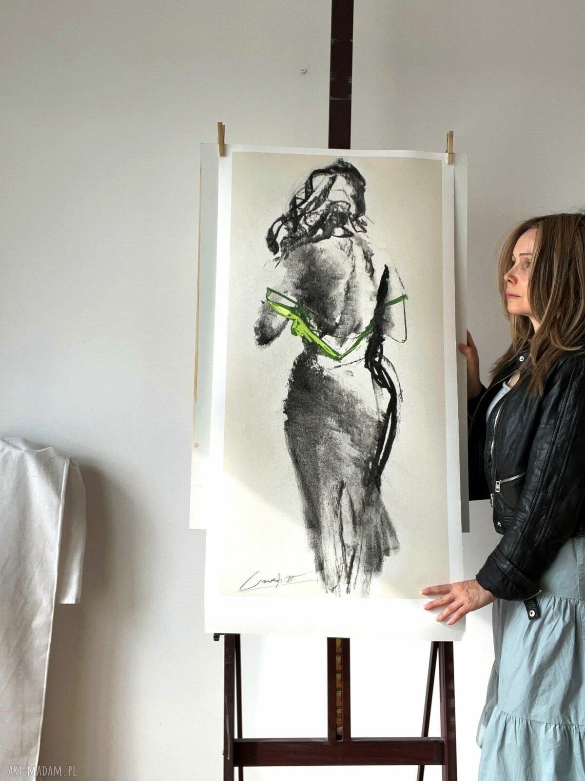 GREEN - duży obraz kobiety 100x50 cm z zielonym akcentem