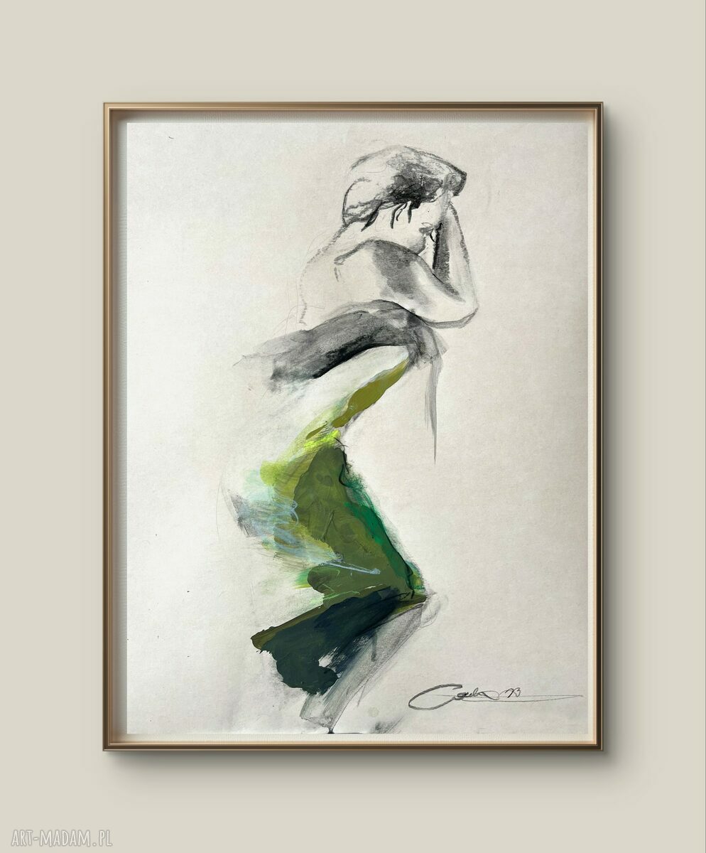 Green 50x70 - kobiecy szkic w zieleni