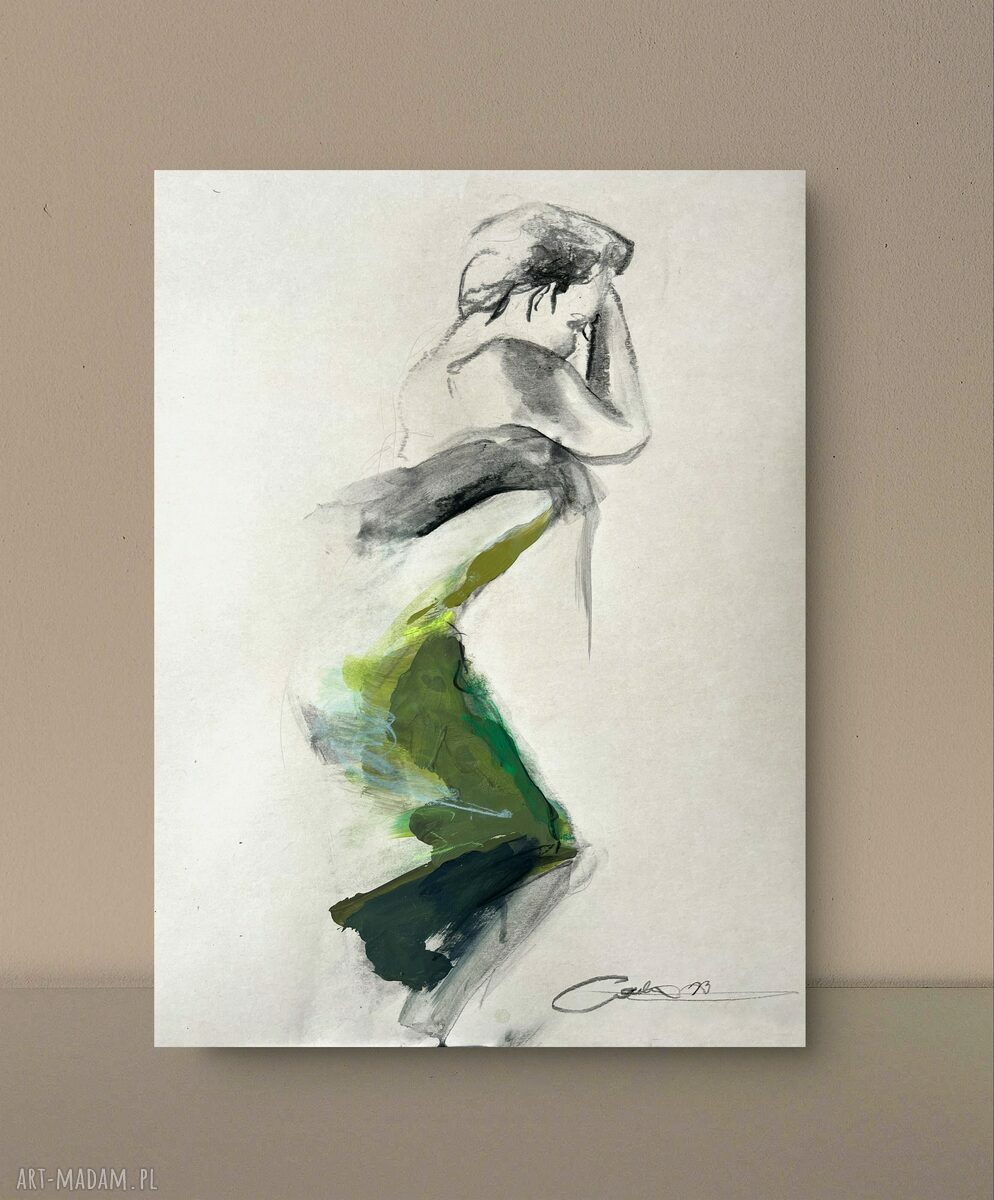 Green 50x70 - kobiecy szkic w zieleni