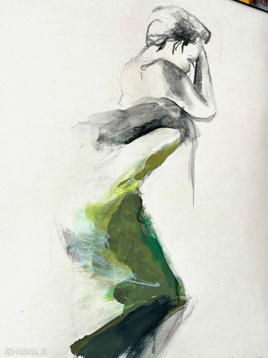 Green 50x70 - kobiecy szkic w zieleni