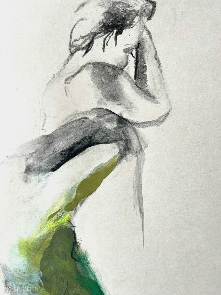 Green 50x70 - kobiecy szkic w zieleni