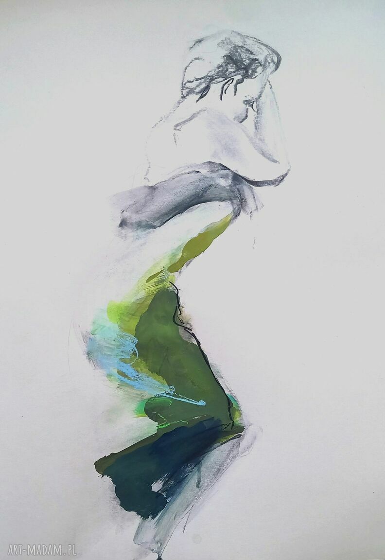 Green Dress - szkic kobiety w zielonej sukni 50x70 cm do salonu