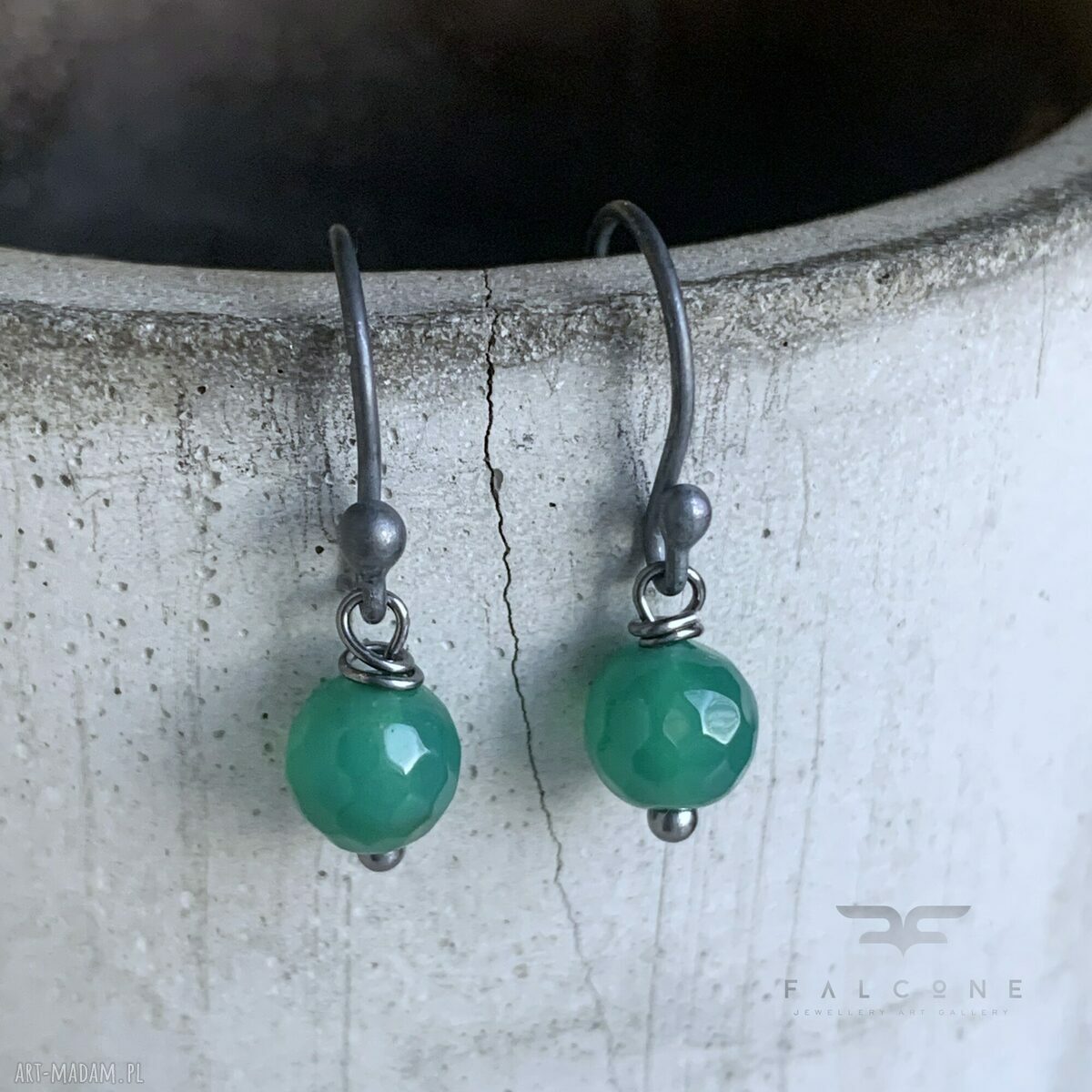 Kolczyki Green Onyx - fasetowane kulki onyksu w srebrnej oprawie