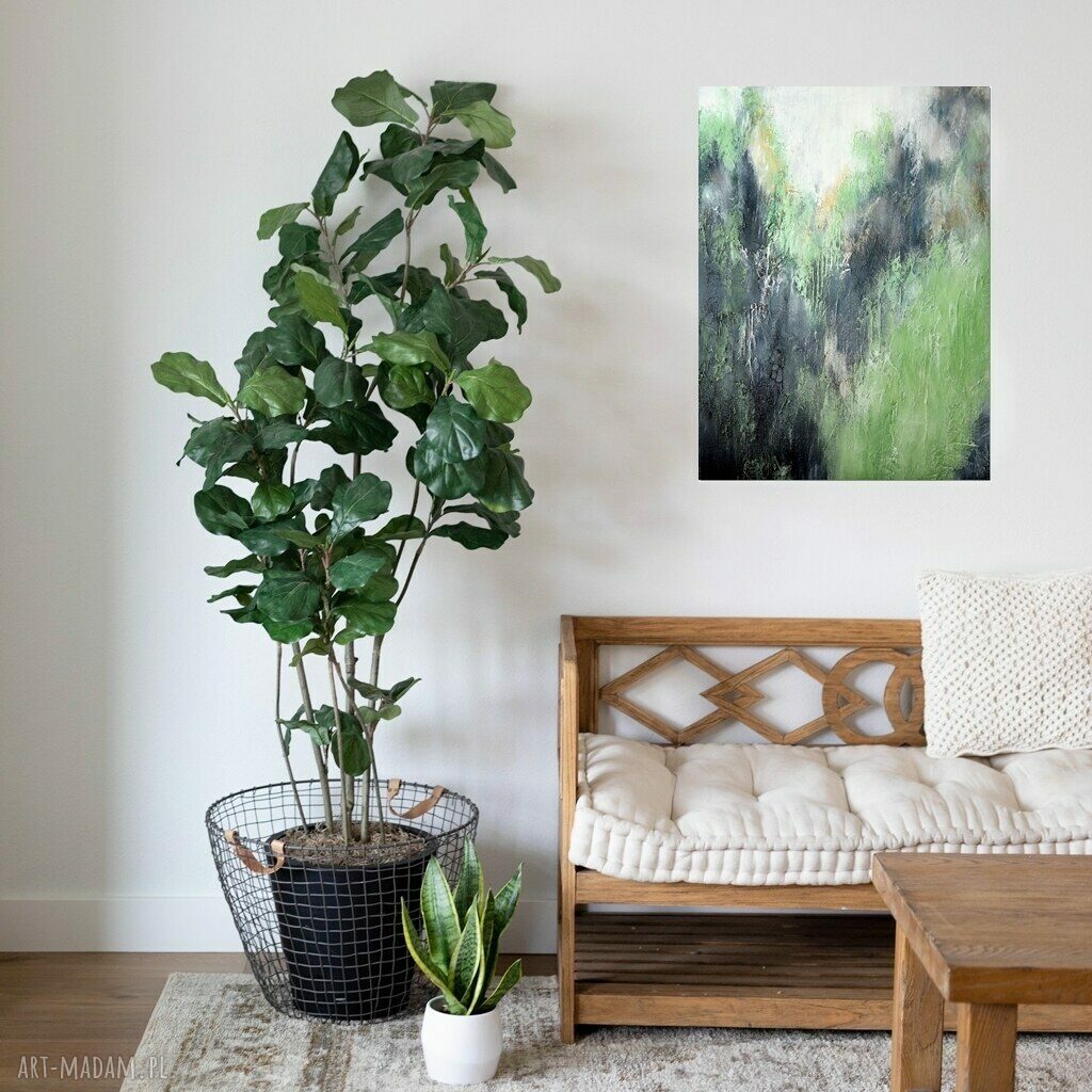 Green Zone V - abstrakcyjny obraz ręcznie malowany na płótnie 60x80 cm