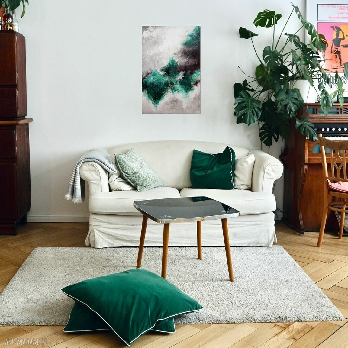 Green zone IV - abstrakcyjny obraz ręcznie malowany na płótnie 50x70 cm